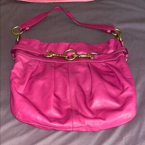 COACH Hobo bag Y2K hot pink Leather pleated shoulder bag purse solid brass
